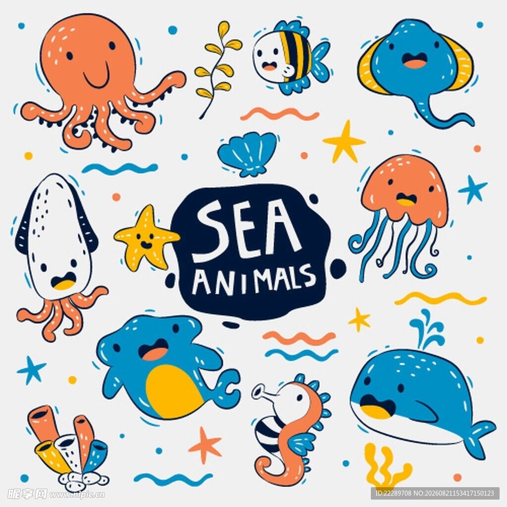 可爱海洋动物插画集合