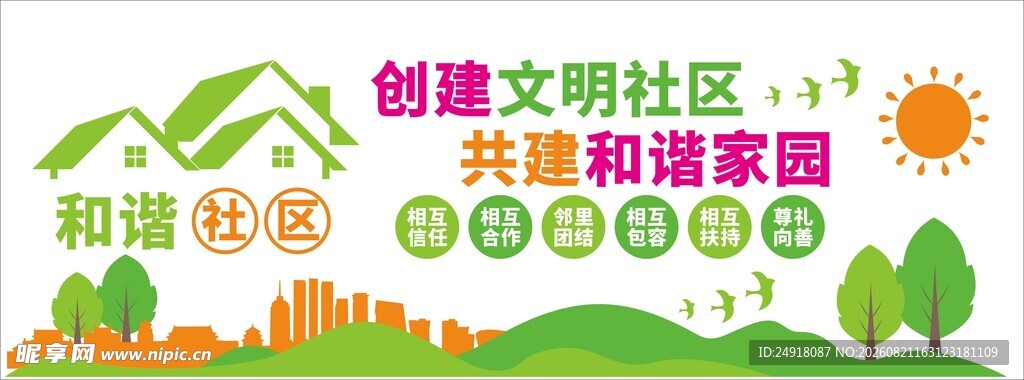 文明和谐社区城市创建文化墙标语