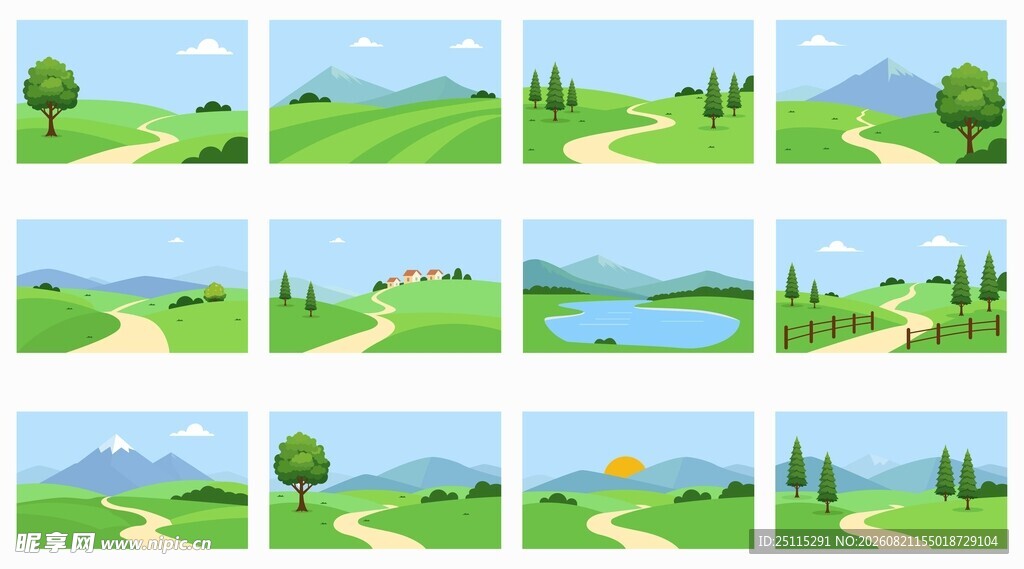 蓝天草地插画