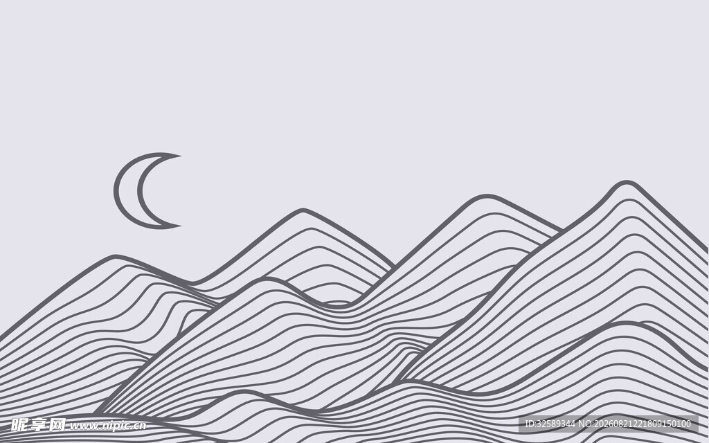 月夜山峦线条艺术图