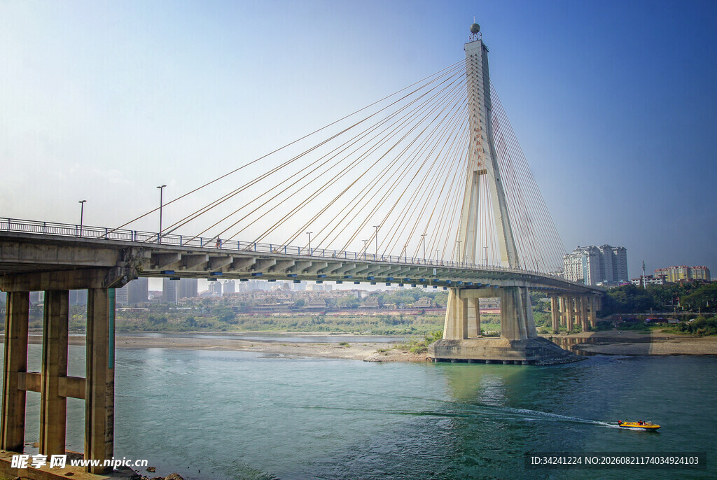 壮丽跨江大桥风景图