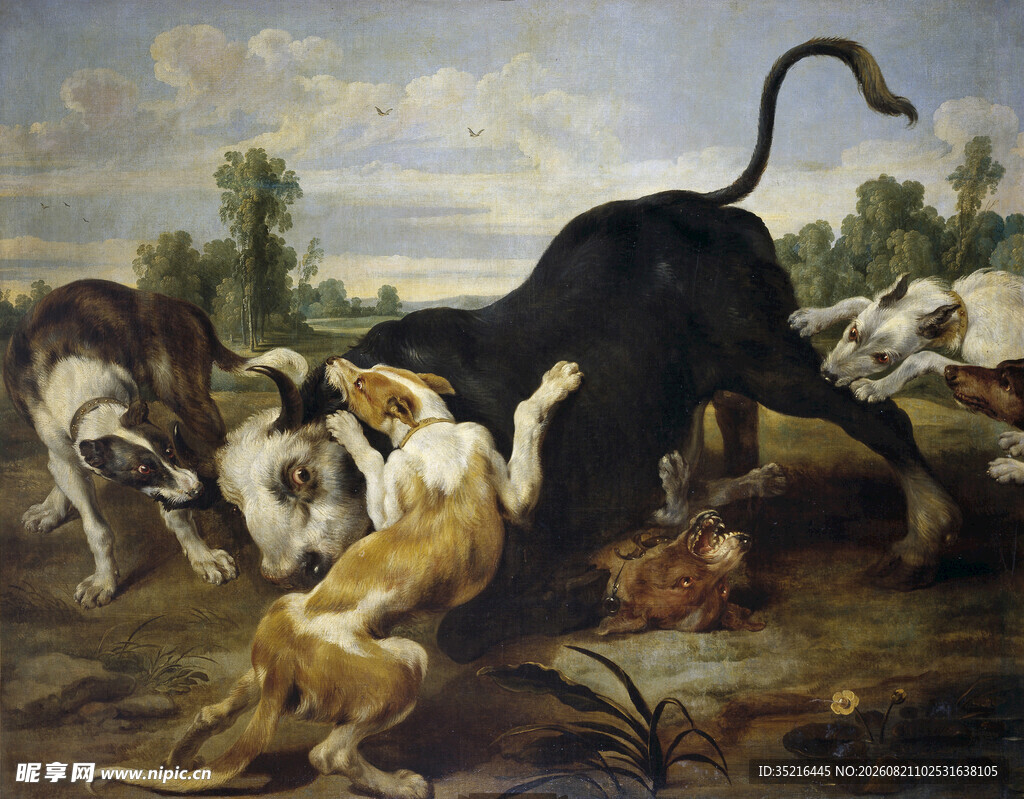 群犬猎牛场景