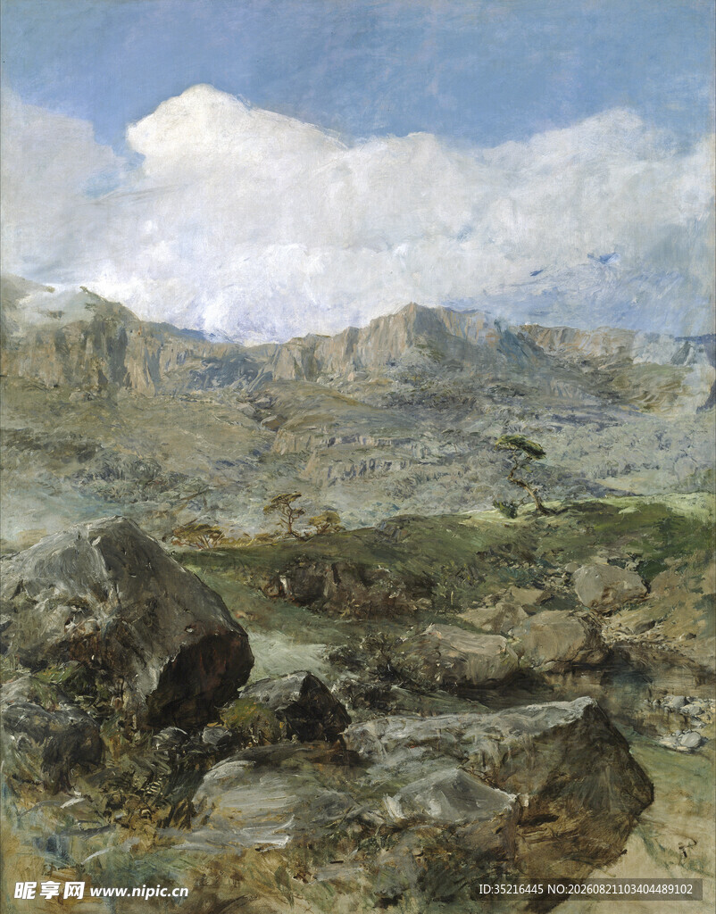 山间旷野风景油画