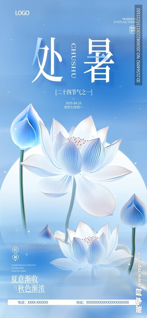 处暑传统二十四节气荷花宣传海报