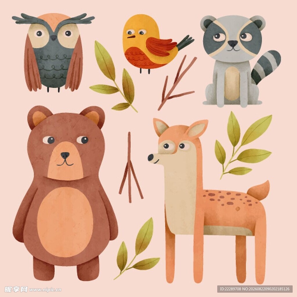 可爱森林动物插画