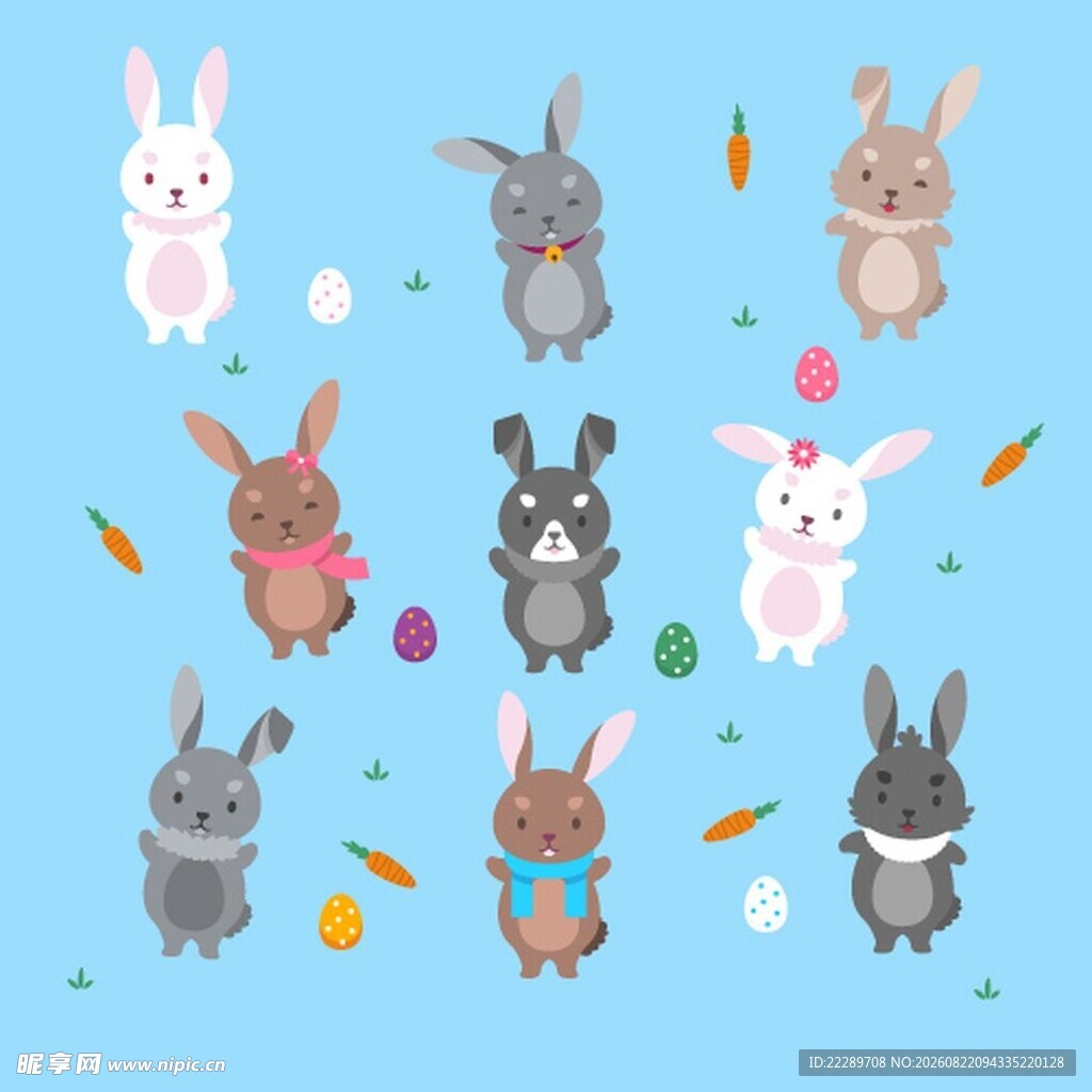 可爱兔子与彩蛋插画