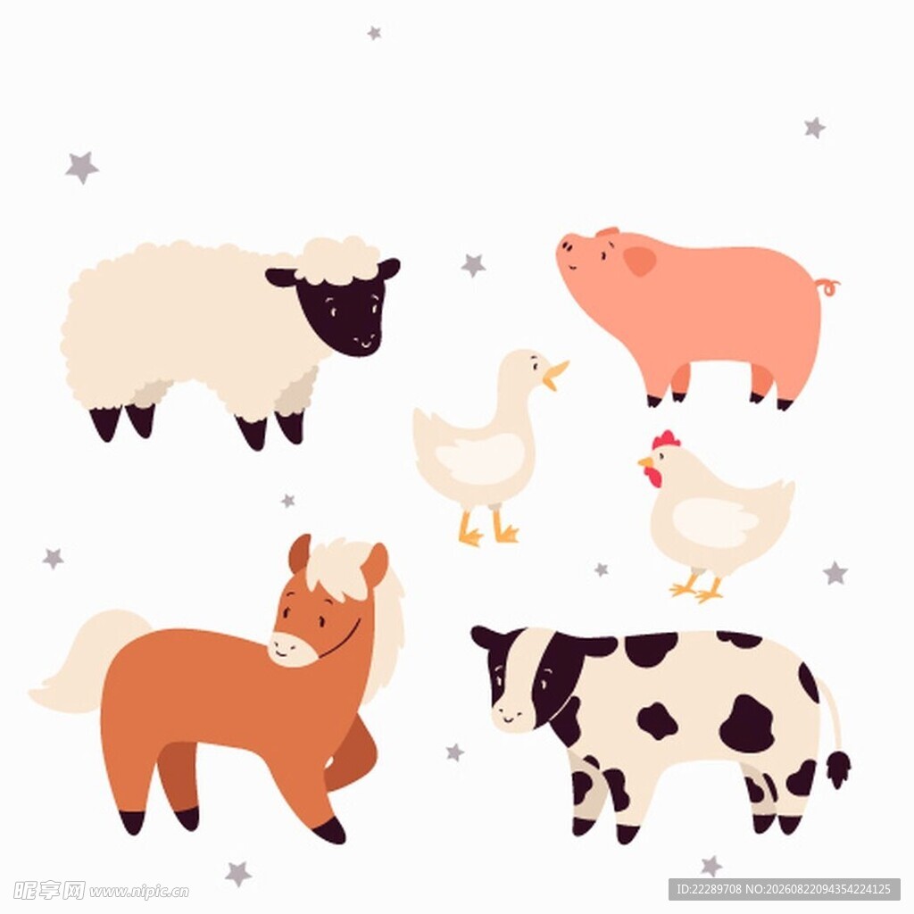 可爱农场动物插画