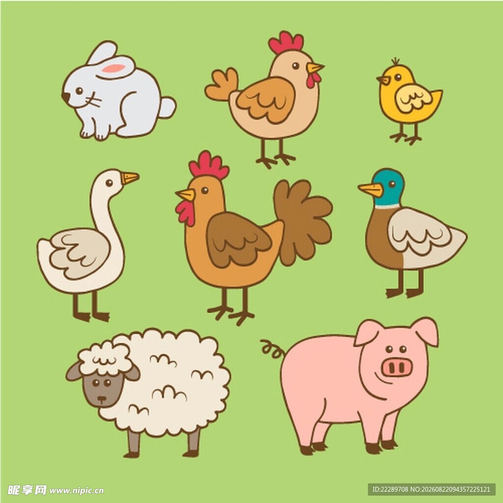 可爱农场动物插画