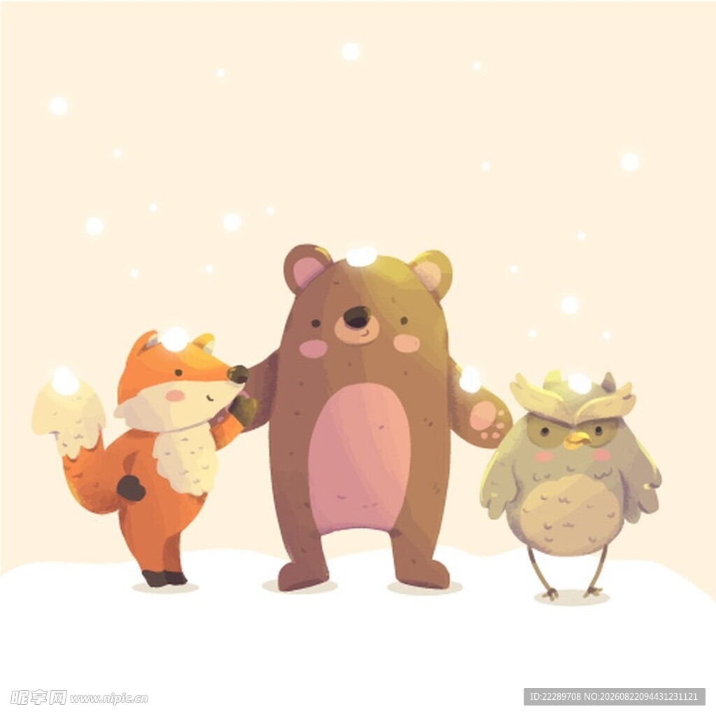 可爱动物雪地欢乐相聚