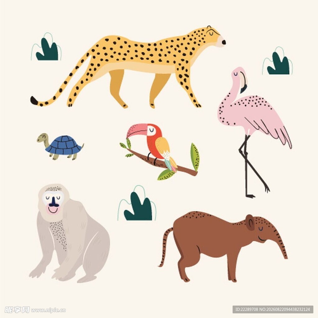 多样野生动物插画集合