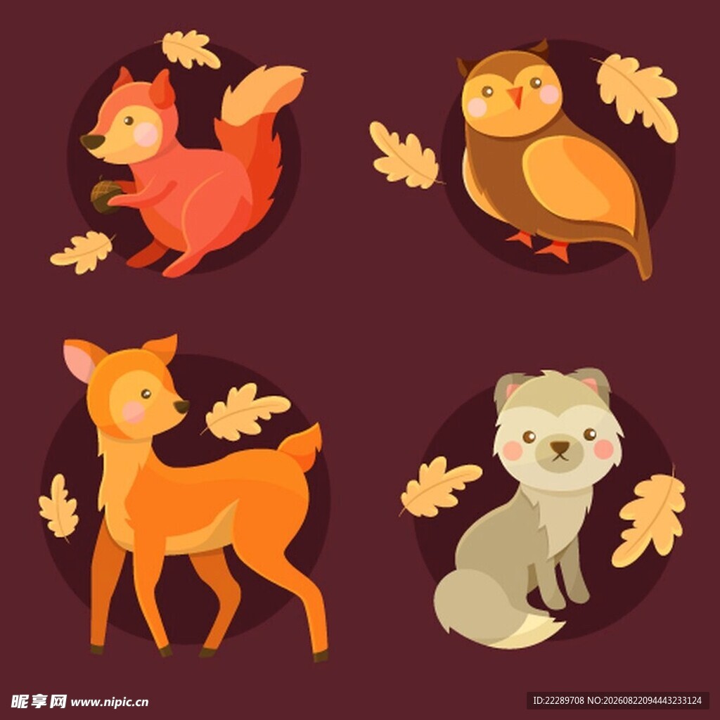 秋季森林小动物插画