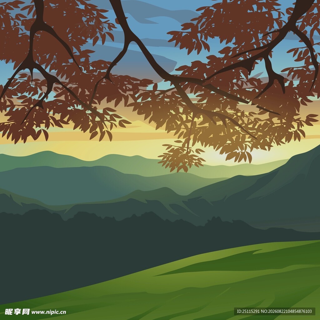 秋日山林插画