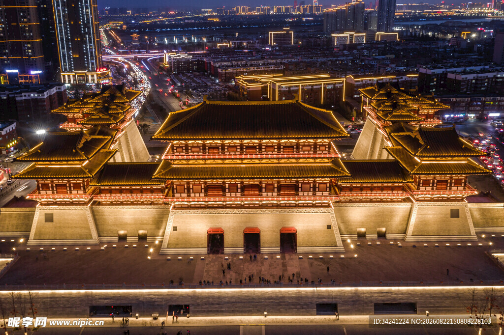 西安古城夜景古建筑风貌