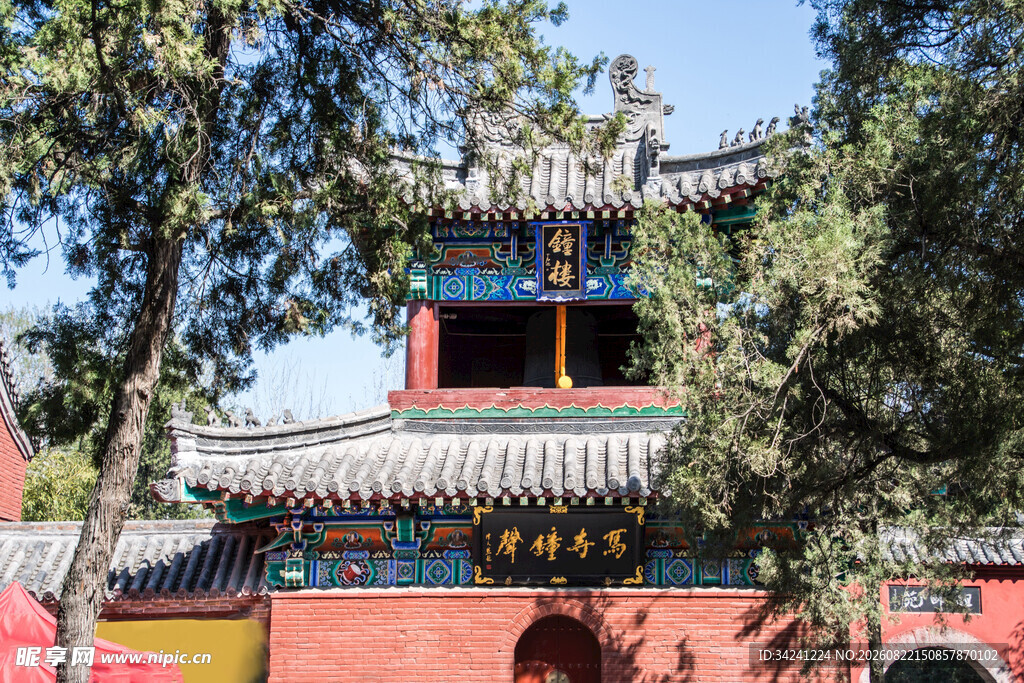 中式古建筑绿树环绕