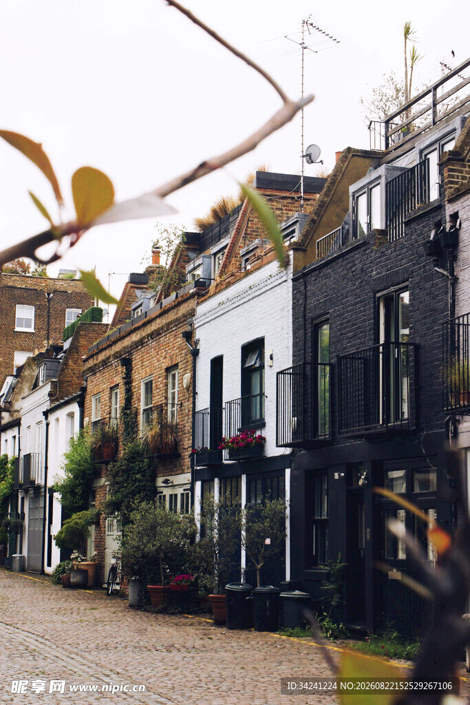 英式街道旁的多彩住宅