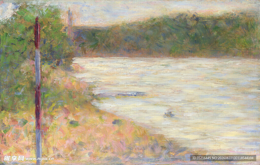 河畔风景油画