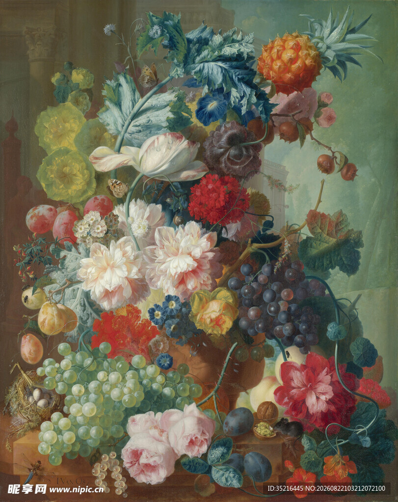 古典花卉静物油画作品
