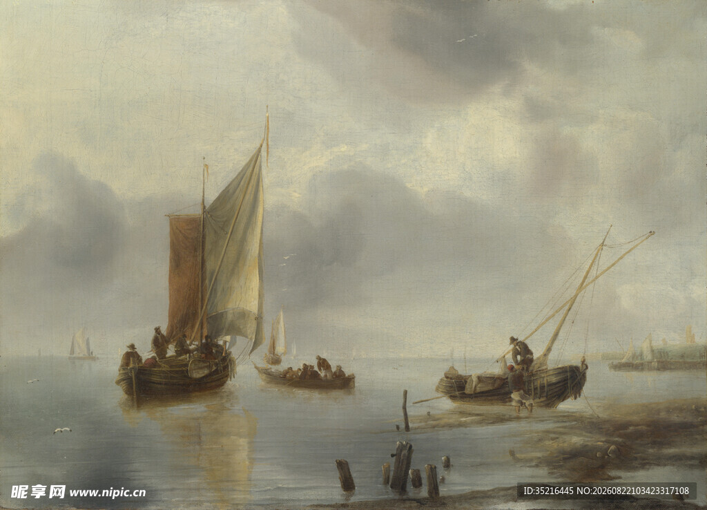 海上帆船风景油画