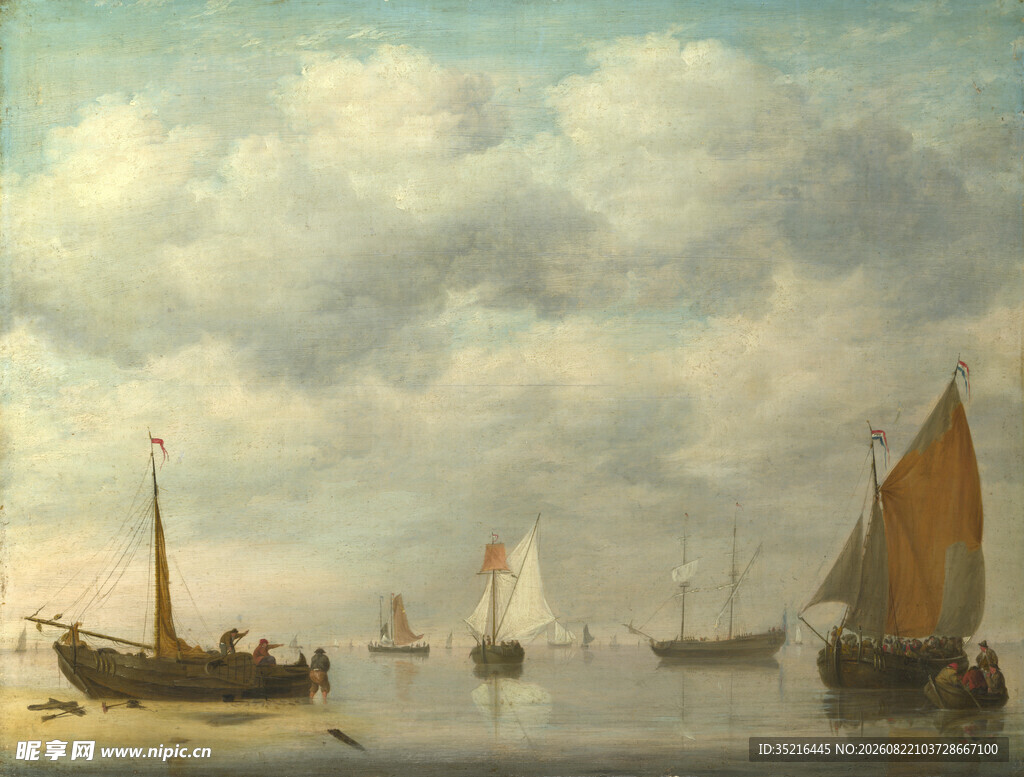 海上帆船风景油画
