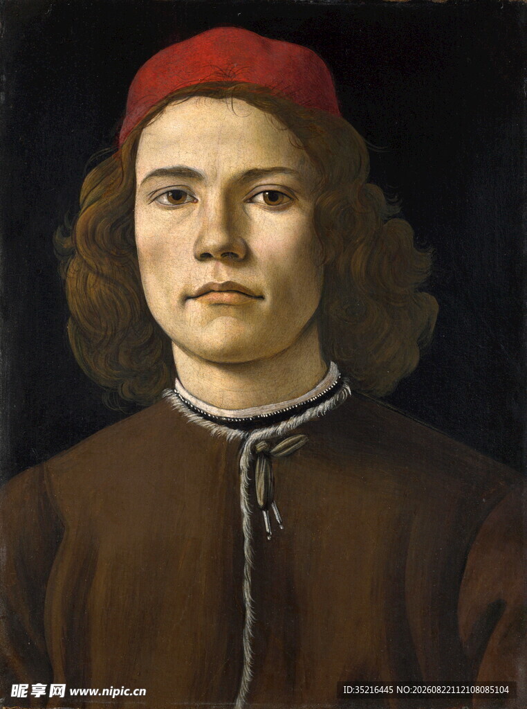 戴红帽男子肖像画
