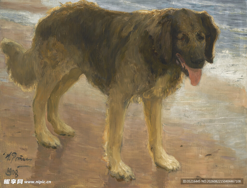 站立的大型犬油画作品
