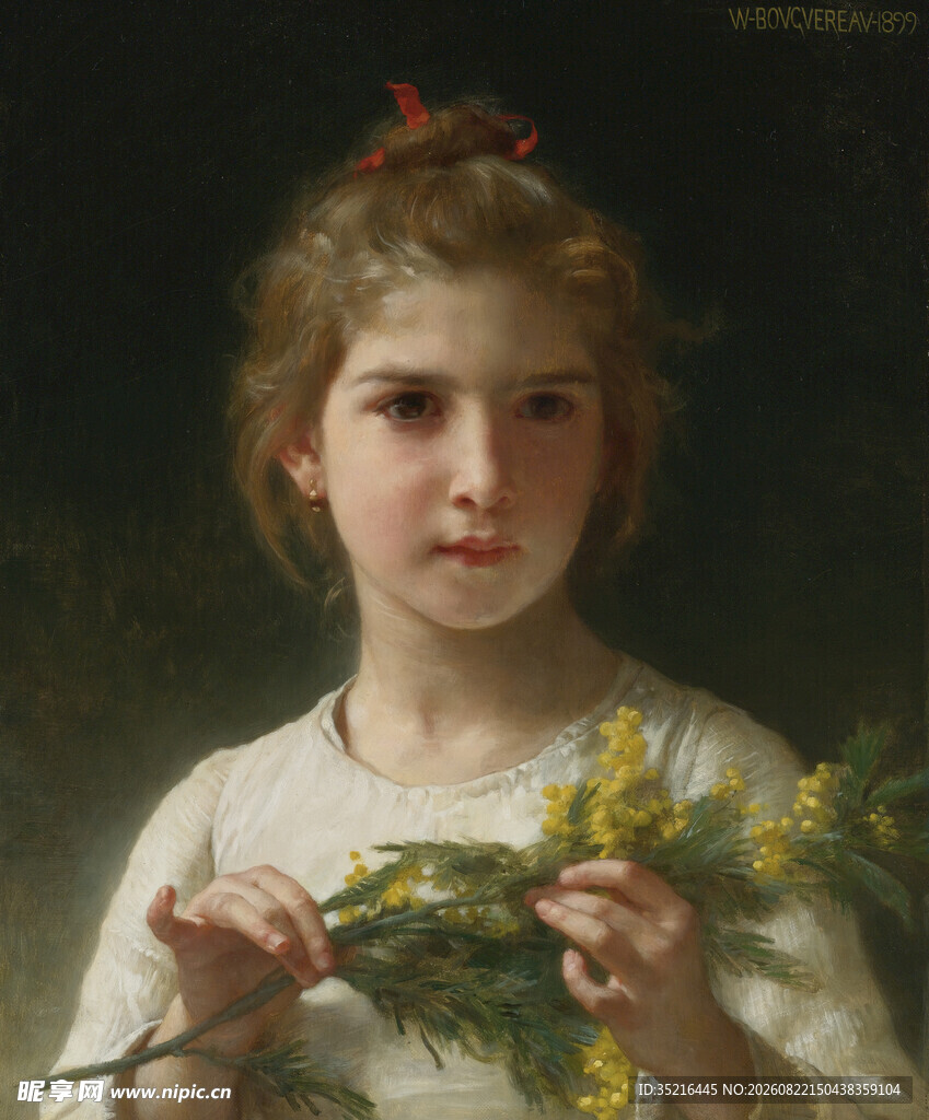 手持花枝的纯真少女
