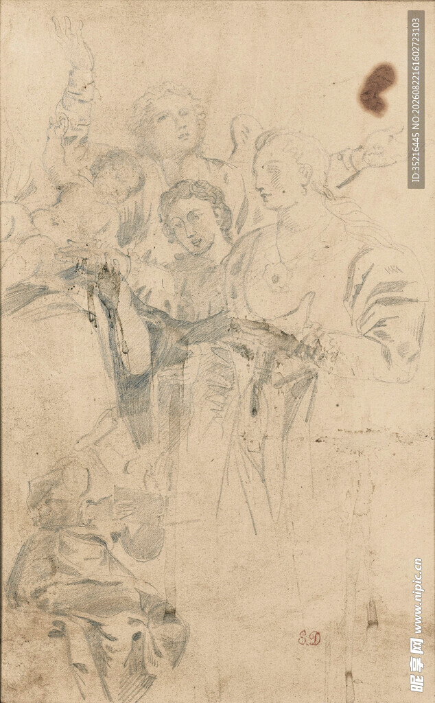 古典风格人物场景素描图