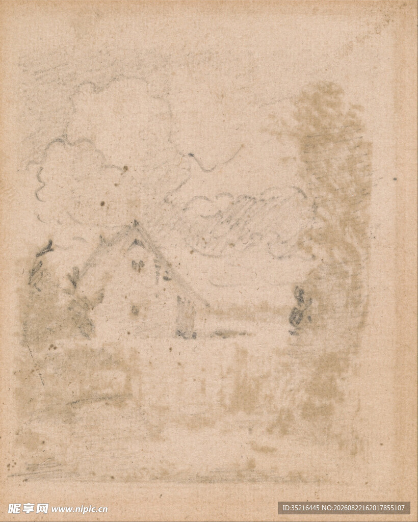 复古手绘乡村风景图