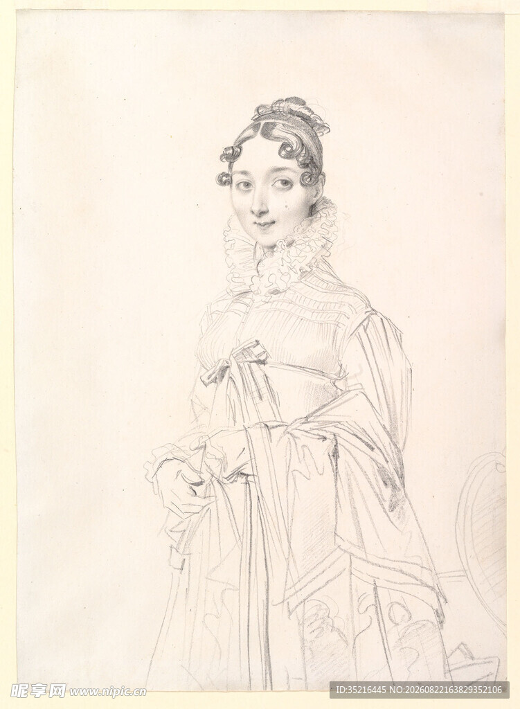 古典优雅女士素描画像
