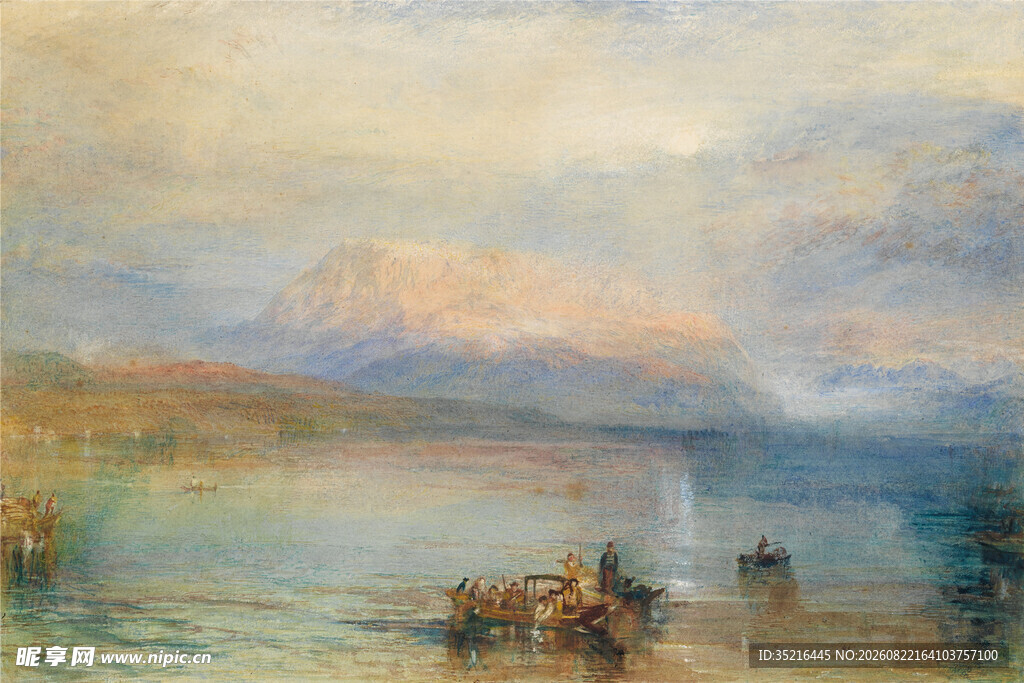 湖畔骑行风景油画