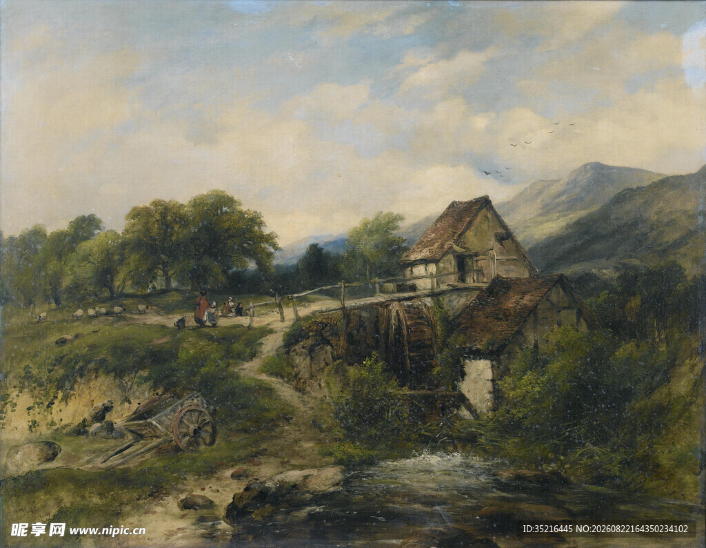 乡村风景油画中的宁静景致