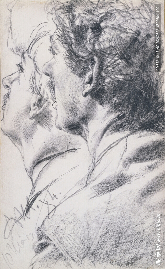 双人侧面素描画像