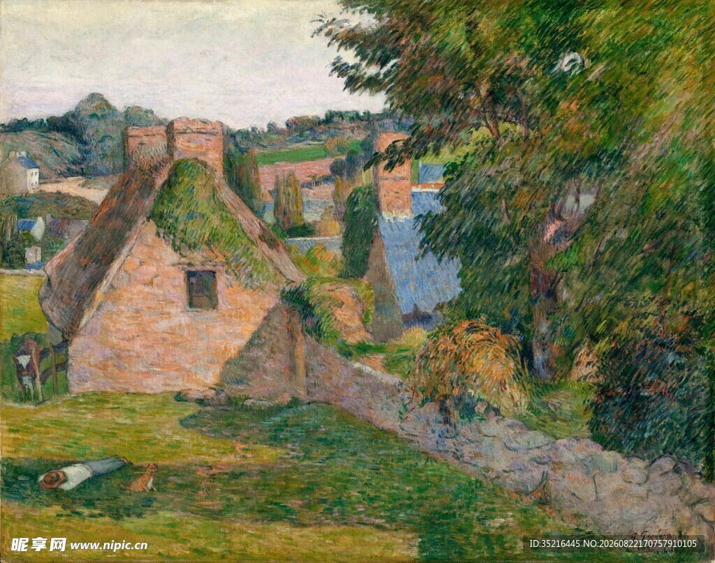 乡村小屋风景油画