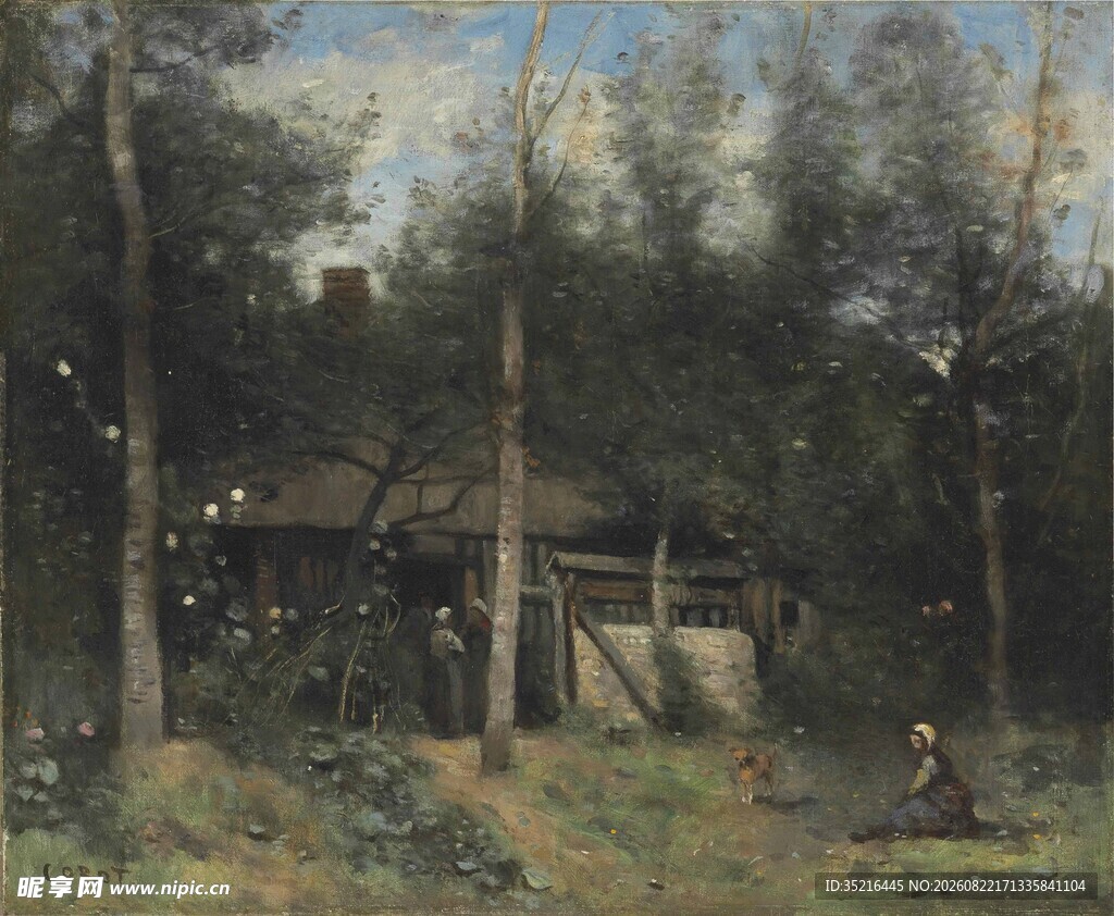 乡村林间小屋静谧景象