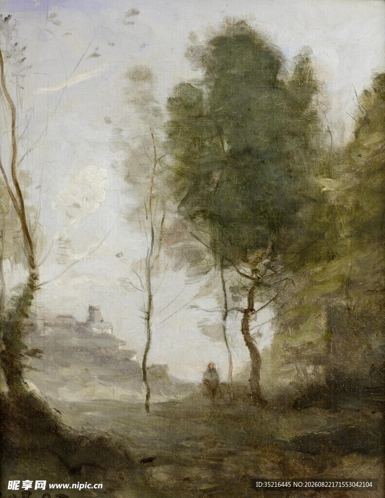 乡村林间风景油画