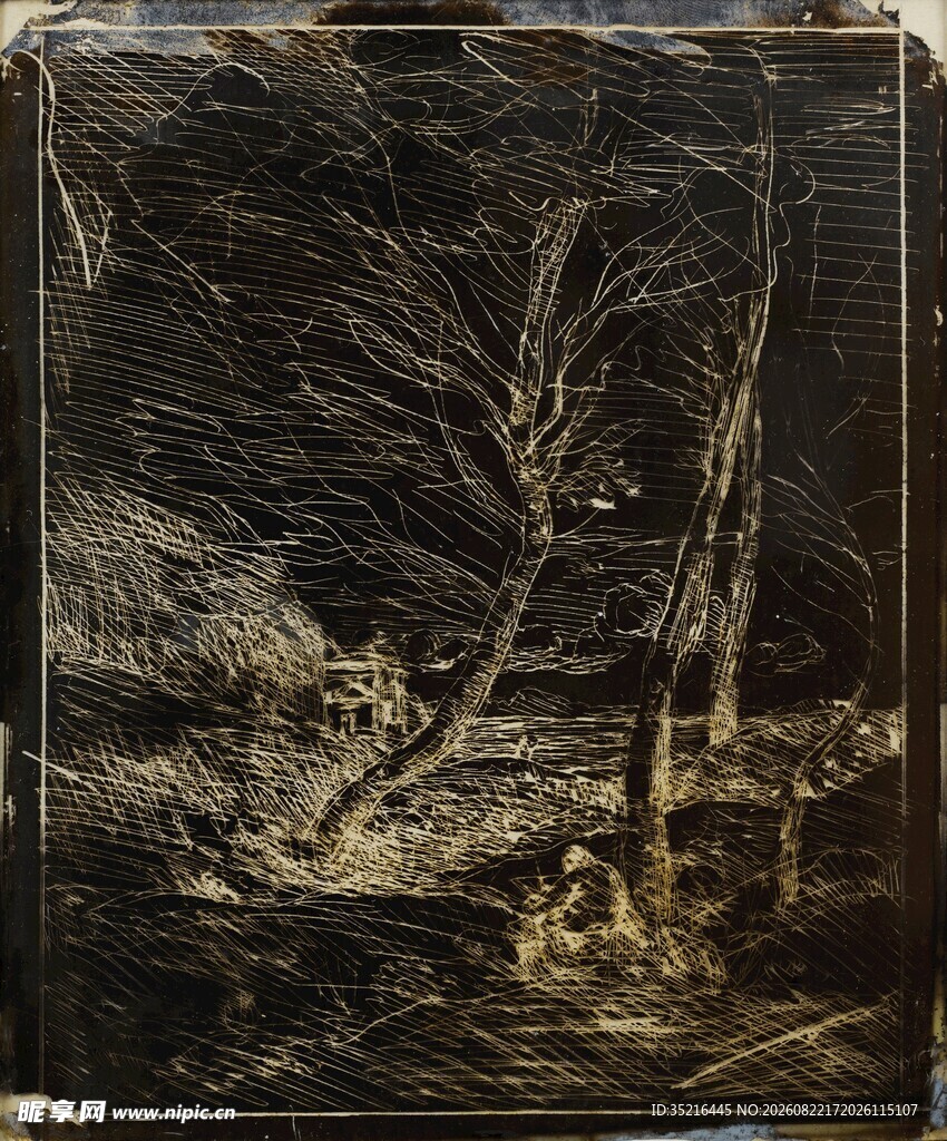 古老风景蚀刻版画
