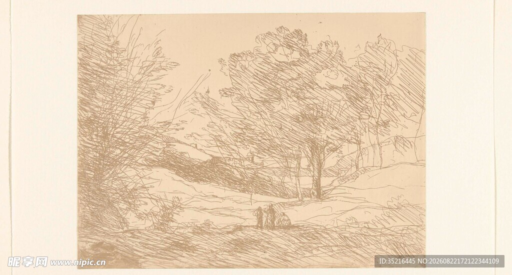复古风乡村风景素描画