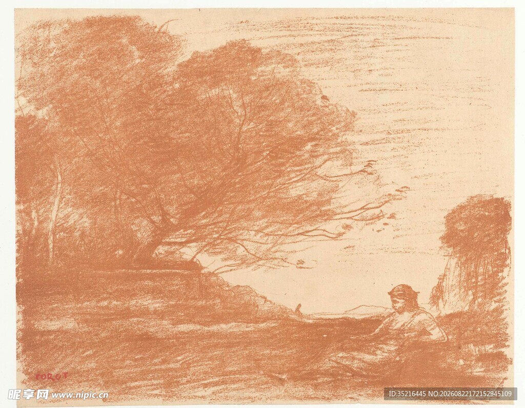 复古风田园风景素描画