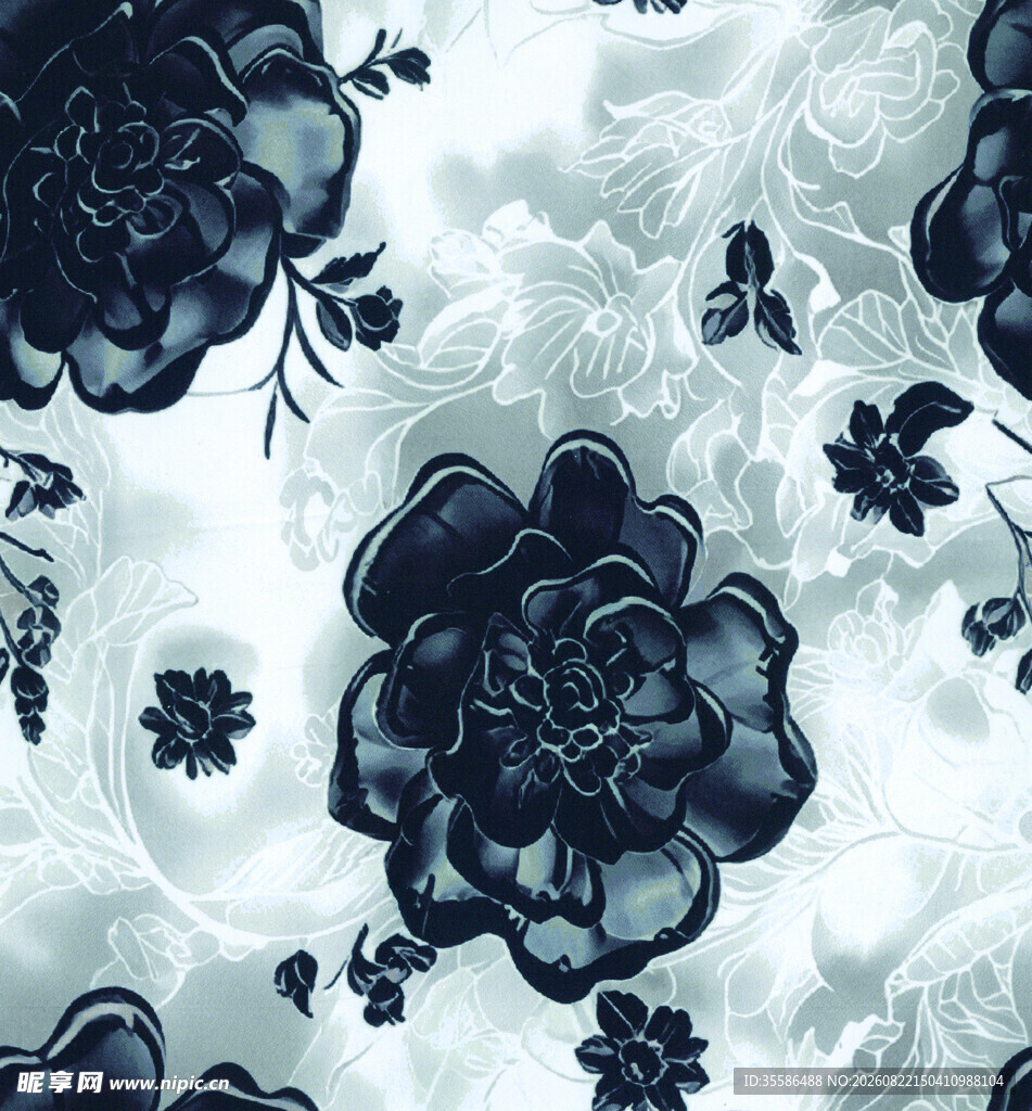 蓝白花卉图案纹理背景