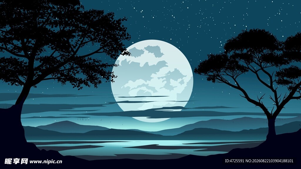 月夜湖畔风景