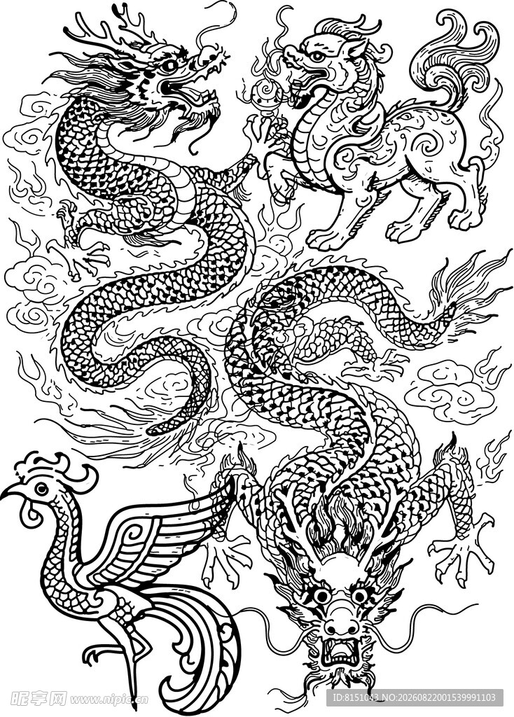 传统龙凤神兽图案设计