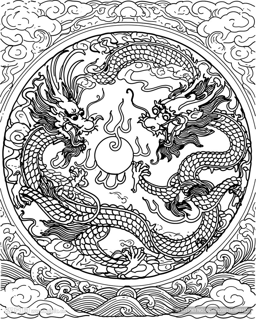 传统双龙戏珠纹饰图案