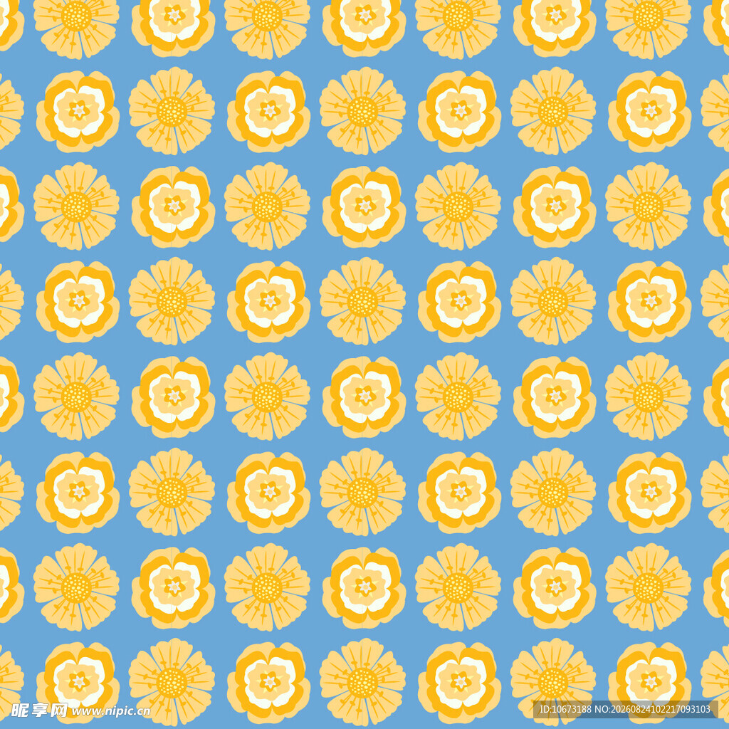 蓝色背景黄色花朵图案