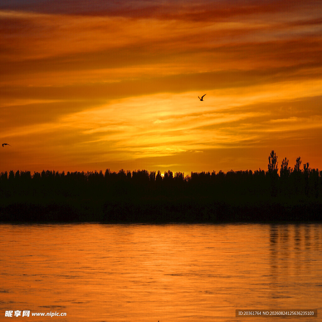 夕阳下的宁静湖面美景