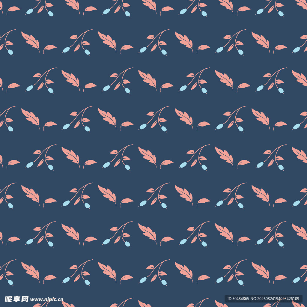 深蓝色底花卉飞鸟图案