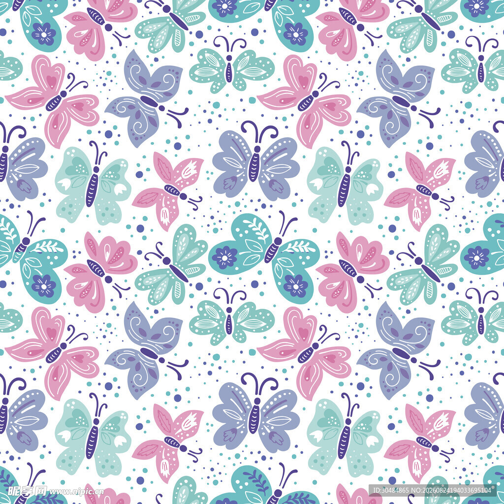蝴蝶花卉无缝图案背景