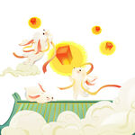中秋中秋节兔子灯笼孔明灯房顶