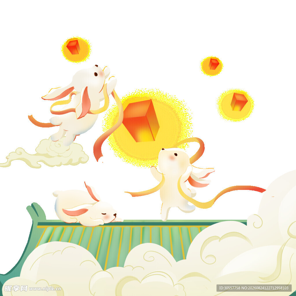 中秋中秋节兔子灯笼孔明灯房顶