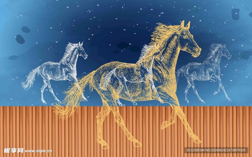 梦幻金色骏马在夜空下奔腾