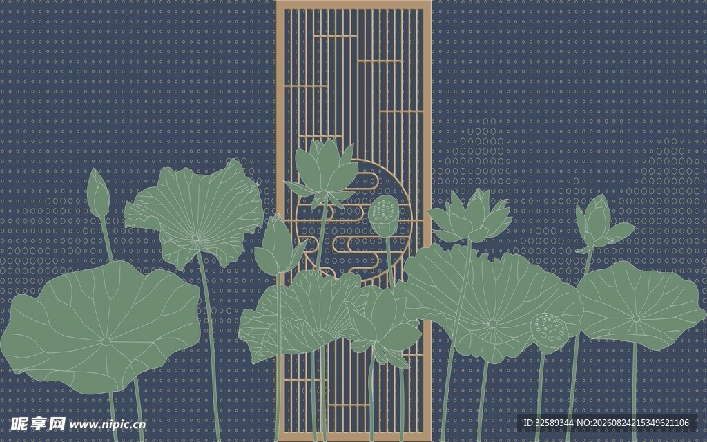 中式荷塘屏风景观图